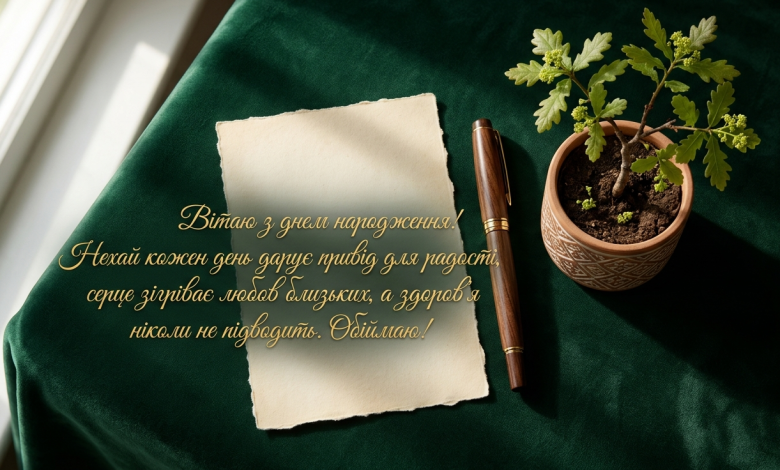 Елегантний натюрморт на зеленому оксамиті з пером, папером та саджанем дуба