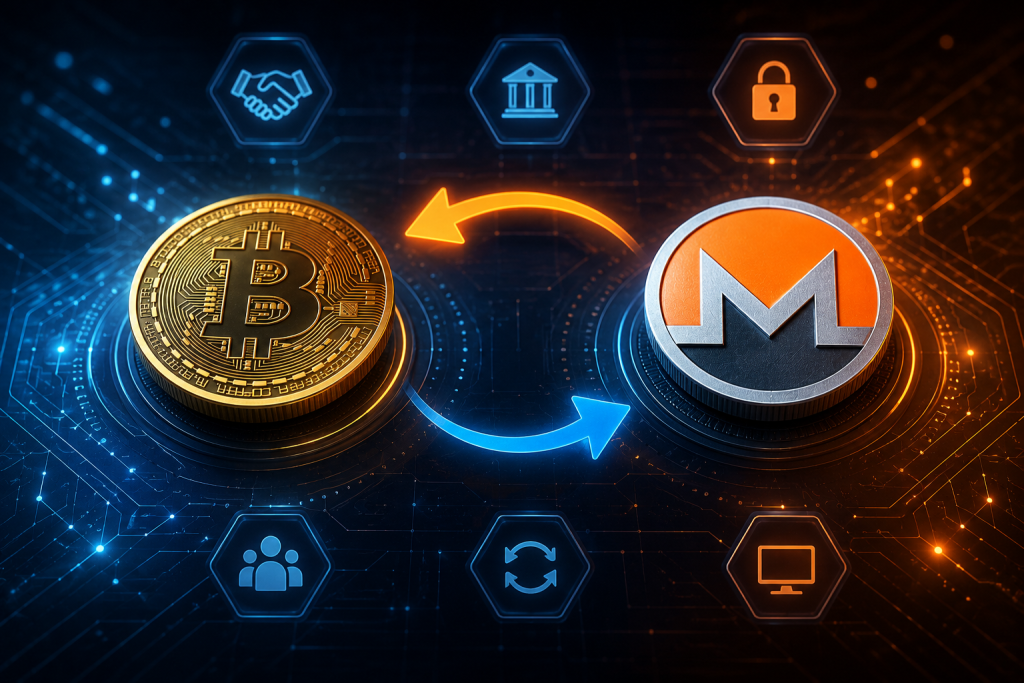 Обмін криптовалют - биткоїн та монеро